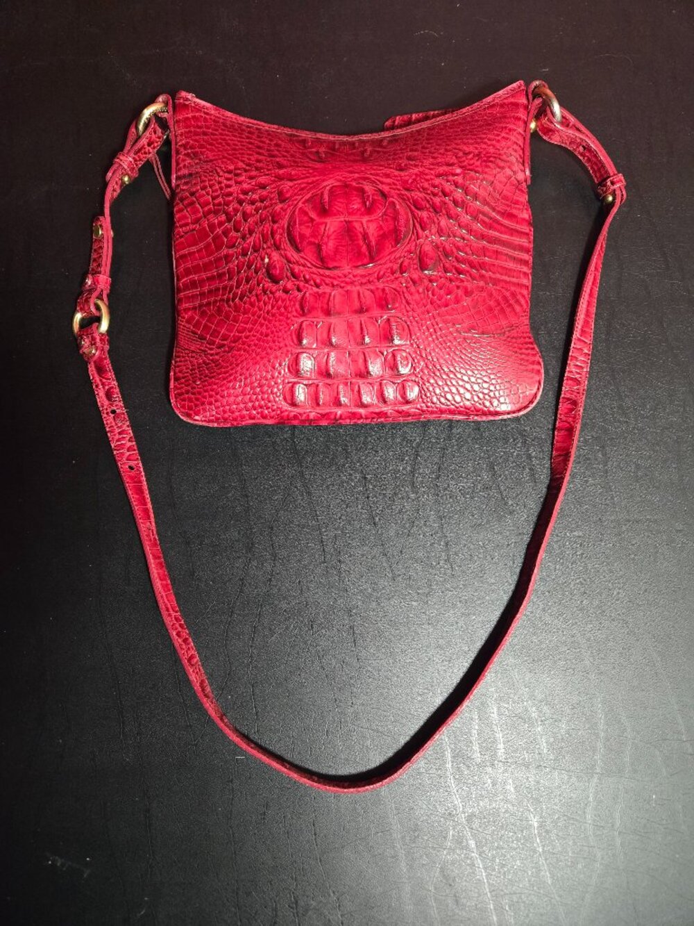 Brahmin Jody Crossbody Shoulder Bag/Purse-Embossed Croc Red Leather-Adjustable